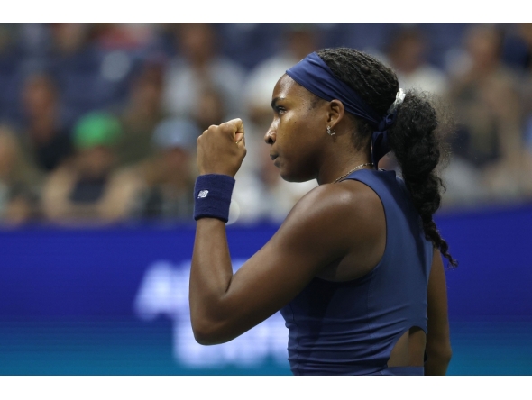 Coco Gauff of the United States reacts against Zeynep Sonmez of Turkey during their Women's Singles First Round match on Day Three of the 2026 US Open at USTA Billie Jean King National Tennis Center on September 01, 2026 in the Flushing neighborhood of the Queens borough of New York City. (Photo by Patrick Smith /AFP)