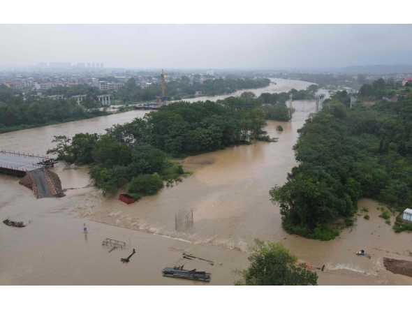 This aerial photo shows flood in Qianchuan, China's Central Jiangxi province on September 2, 2026. (Photo by CN-STR / AFP)