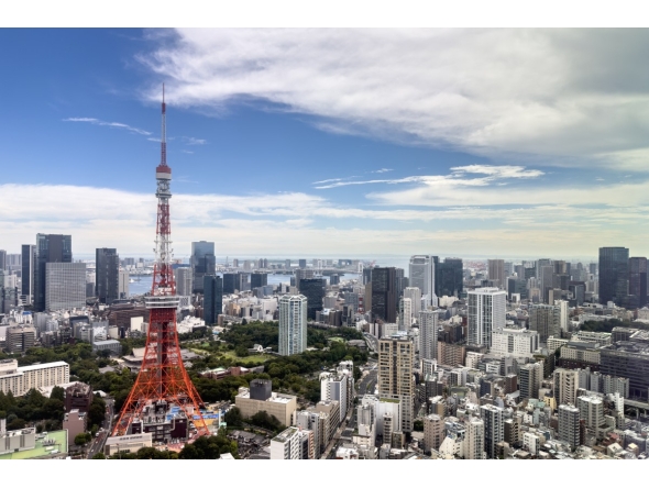 This picture taken from Azabudai Hills on August 28, 2026 shows the Tokyo Tower and the city skyline in Tokyo. (Photo by Philip FONG / AFP)
