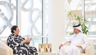 Chief Executive Officer of Qatar Free Zones Authority, H E Sheikh Mohammed bin Hamad bin Faisal Al-Thani meeting Ambassador of the Republic of Malta to the State of Qatar H E Maria Camilleri Calleja.
