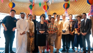 Ambassador-Designate of Thailand to Qatar H E Pensom Lertsithichai (fourth left) with other participants during the launch ceremony.