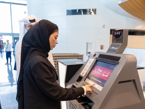 A passenger using the ‘Fast Pass’ biometric technology at Hamad International Airport.