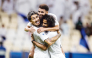 FROM LEFT: Al Sadd's Roberto Firmino, Hashem Ali and Akram Afif celebrate a goal.