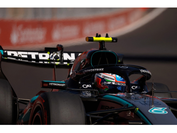 Team Mercedes' Kimi Antonelli drives during the third practice session at the Madring circuit on September 12, 2026 in Madrid ahead of the Spanish Formula One Grand Prix. (Photo by Oscar Del Pozo / AFP)