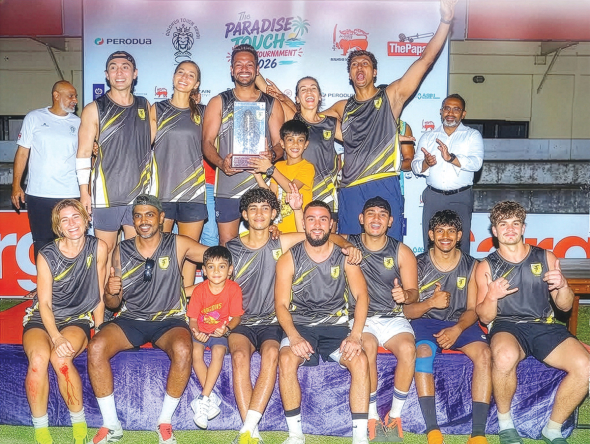 Hurricane Storm's players and officials celebrate their triumph.