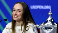 Elena Rybakina of Kazakhstan fields questions from the media after defeating Aryna Sabalenka in their Women's Singles Final match on Day Fourteen of the 2026 US Open. Matthew Stockman/Getty Images/AFP 