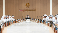 Minister of Commerce and Industry H E Sheikh Faisal bin Thani bin Faisal Al Thani with representatives of the Qatari Businessmen Association during the meeting yesterday.