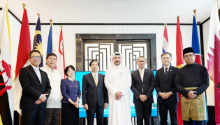 Ambassador of Vietnam to Qatar H E Nguyen Huy Hiep, Acting Head of Communications and Outreach Section-Fire Station Abdullah Ahmad Darmani with Their Excellencies Ambassadors of Asean countries during the reception yesterday.