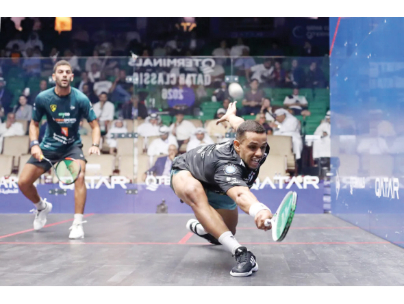 Mostafa Asal (right) and Aly Abou Eleinen in action during the quarter-final clash.