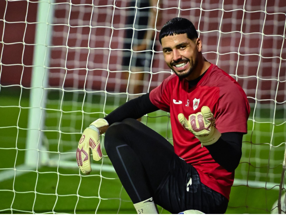 Al Rayyan goalkeeper Mahmoud Abunada during a training session yesterday.