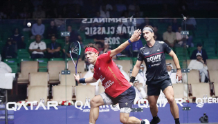 France's Victor Crouin (left) in action against Paul Coll of New Zealand.