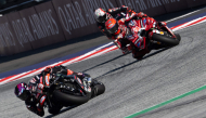 Aprilia Racing's Spanish driver Jorge Martin (L) and Ducati Lenovo Team's Spanish driver Marc Marquez compete during the Sprint event of the Grand Prix of Austria MotoGP in Spielberg bei Knittelfeld, Austria, on September 19, 2026. (Photo by Joe Klamar / AFP)
