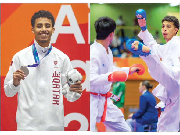 LEFT TO RIGHT: Abdulrahman Abdulhamid secured Qatar’s first medal at the 20th Asian Games. Abdulrahman Abdulhamid (right) in action against Kuwait’s Abdullah Shaaban.