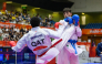 Qatar's Abdullah Rashad Mohi El Din Babiker in action against Palestine’s Abdullah Al Khatib.