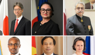 Clockwise from top left: Ambassadors H E Naoto Hisajima of Japan, H E Maria Camilleri Calleja of Malta, H E Muhammad Aamer of Pakistan, H E Marta Hušková (Czech Republic), H E Nguyen Huy Hiep of Vietnam, and H E Igor Marara Kayinamura of Rwanda 
