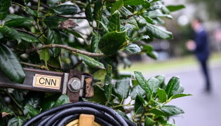 Broadcast news equipment is seen outside the West Wing at the White House in Washington, DC, on September 23, 2026. (Photo by Alex Wroblewski / AFP)