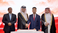 Minister of Transport H E Sheikh Mohammed bin Abdulla bin Mohammed Al Thani (second left) with Ambassador of China H E Cao Xiaolin (second right), Director of Department of Protocol at the Ministry of Foreign Affairs H E Ibrahim Yousif Abdullah Fakhro (right) and Dean of the Diplomatic Corps in Qatar and Ambassador of Eritrea H E Ali Ibrahim Ahmed at the event yesterday.  PIC: Ahmed Barakat/The Peninsula