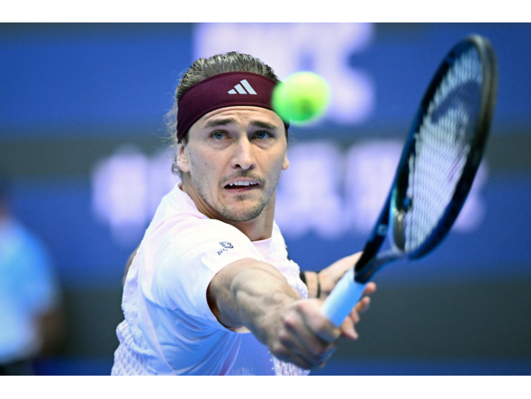Germany's Alexander Zverev hits a return to Britain's Cameron Norrie during their men's singles first round tennis match at the China Open tennis tournament in Beijing on October 1, 2026. (Photo by WANG Zhao / AFP)