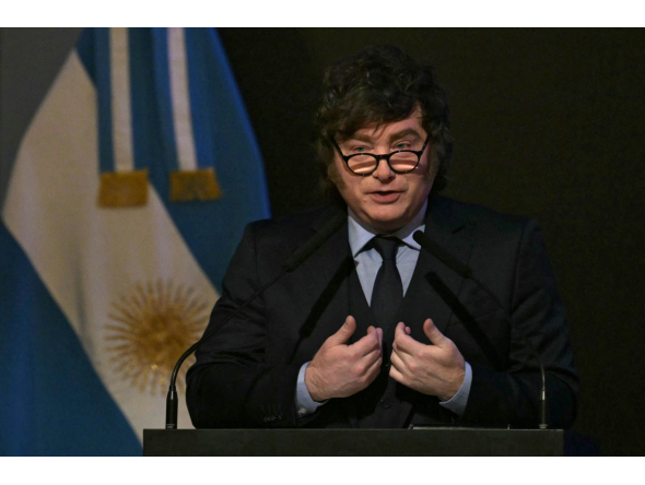 Argentina's President Javier Milei delivers a speech during the Americas Society/Council of the Americas 