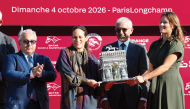H H Sheikh Abdullah bin Khalifa Al Thani crowns the winners of the Qatar Prix de l'Arc de Triomphe, won by Aga Khan Studs-owned Daryz. Ambassador of the State of Qatar to the French Republic  H E Sheikh Ali bin Jassim Al Thani is also present. (PICS: SCOOPDYGA