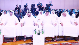 Minister of Communications and Information Technology H E Mohammed bin Ali bin Mohammed Al-Mannai and NCSA President H E Eng. Abdulrahman bin Ali Al Farahid Al-Malki with other officials during the Annual Cyber Governance and Assurance Conference yesterday.  PIC: Rajan Vadakkemuriyil/ The Peninsula