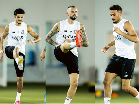 Al Sadd players during a training session yesterday.
