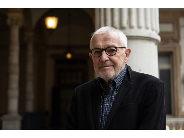 Nobel Prize in Physics laureate and Belgian-American particle physicist Francis Halzen poses at the Rectorate of the University of Turin, in Turin, Italy, on October 7, 2026. Photo by Marco Bertorello / AFP