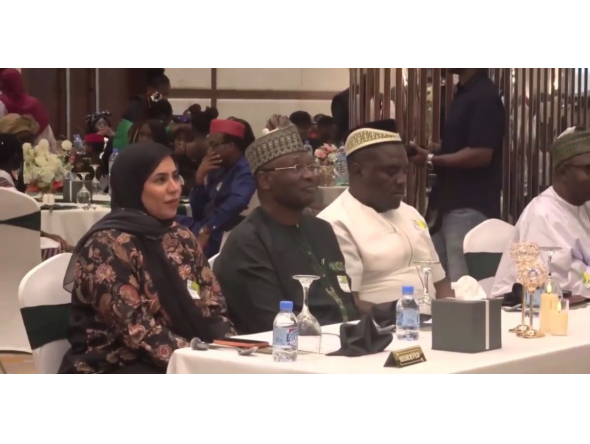 Nigerian Ambassador to Qatar H E Professor Mahmoud Yakubu (centre) with other officials and community members at the event.