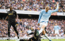 Erling Haaland (right) shoots to score Manchester City’s third goal.