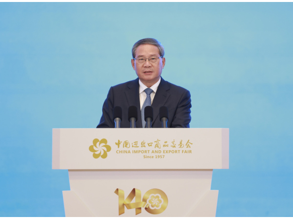 Chinese Premier Li Qiang delivers a keynote speech at the opening ceremony of the 140th China Import and Export Fair, also known as the Canton Fair, in Guangzhou, south China's Guangdong Province, Oct. 14, 2026. Representational photo. (Xinhua/Ding Haitao)