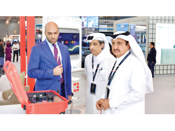 QC Chairman Sheikh Khalifa bin Jassim Al Thani with Secretary-General of the Federation of GCC Chambers Saleh bin Hamad Al Sharqi touring the Milipol Qatar 2026