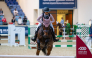 Maryam Abdulkarim Abd guides Jumbo over a fence.