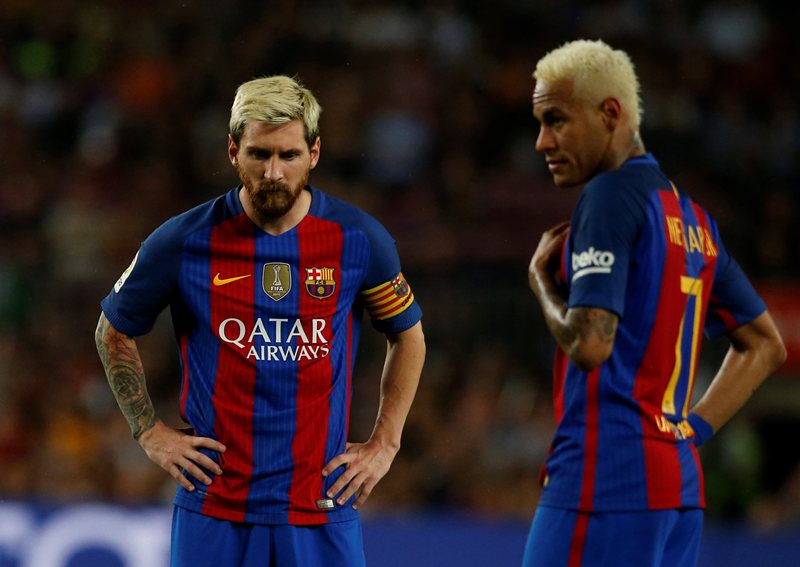 Barcelona's Lionel Messi and Neymar during the match. (REUTERS/Albert Gea)