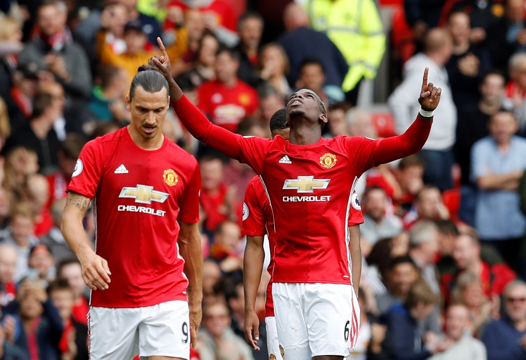 Manchester United's Paul Pogba celebrates scoring their fourth goal. Reuters / Darren Staples