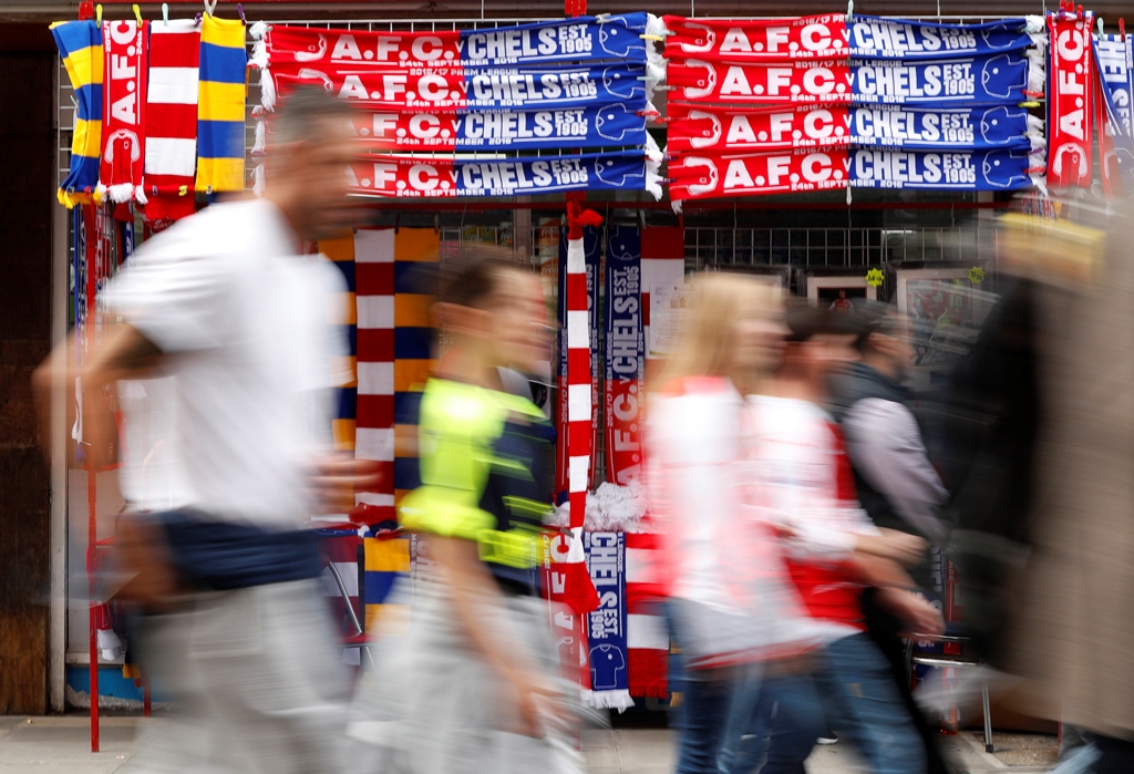 General view of scarves for sale outside the stadium before the match  (Reuters / John Sibley)