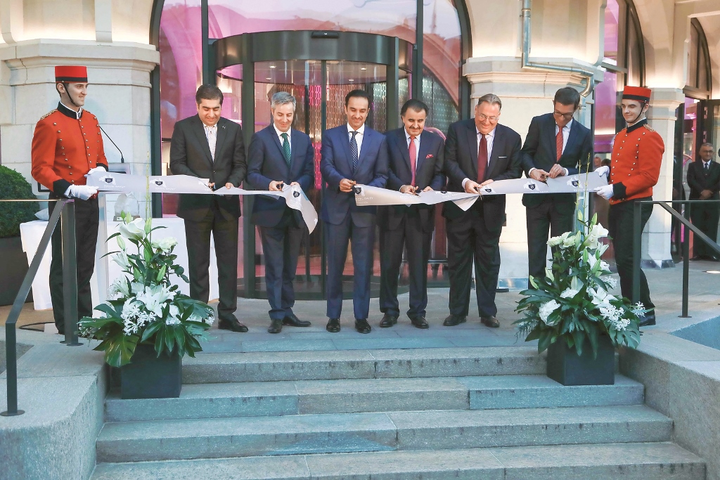 Sheikh Nawaf bin Jassim bin Jabor Al Thani (third left), Chairman of Katara Hospitality, and other officials opening the legendary Hotel Royal Savoy Lausanne in Switzerland.