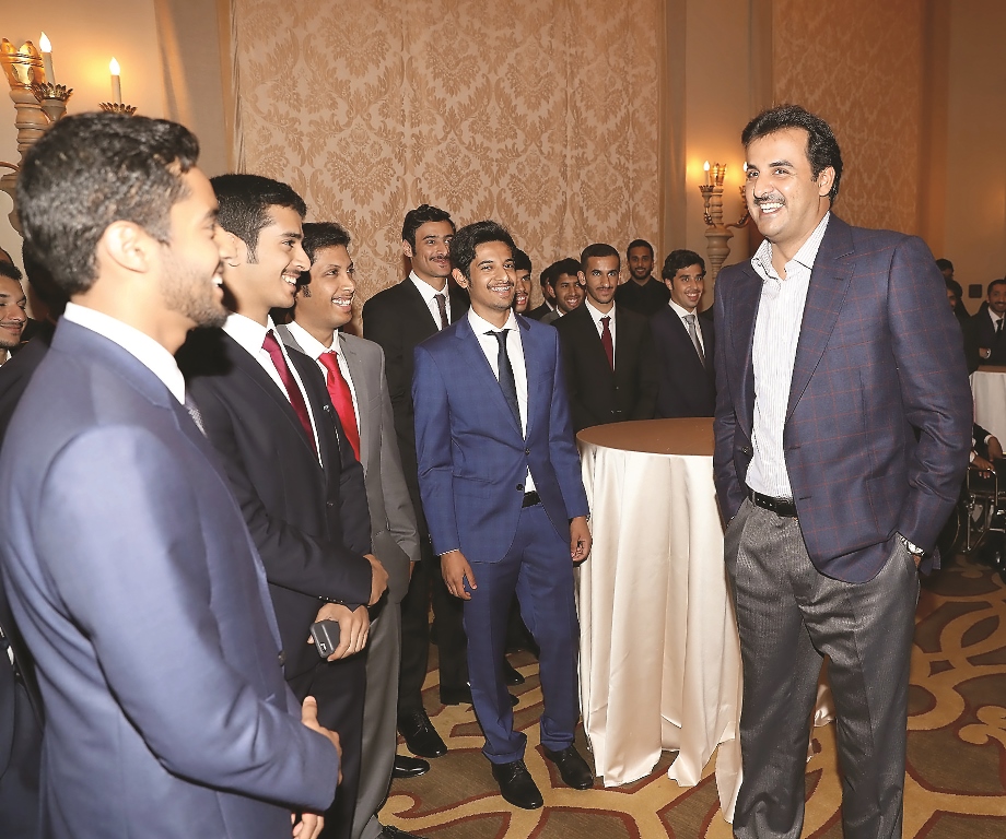 Emir H H Sheikh Tamim bin Hamad Al Thani with Qatari students in California. 