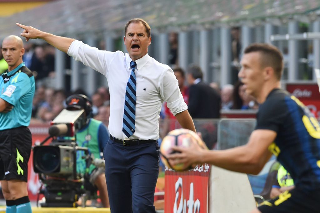 Inter Milan's coach from Netherland Frank De Boer gestures during the Italian Serie A football match Inter Milan vs Bologna at 