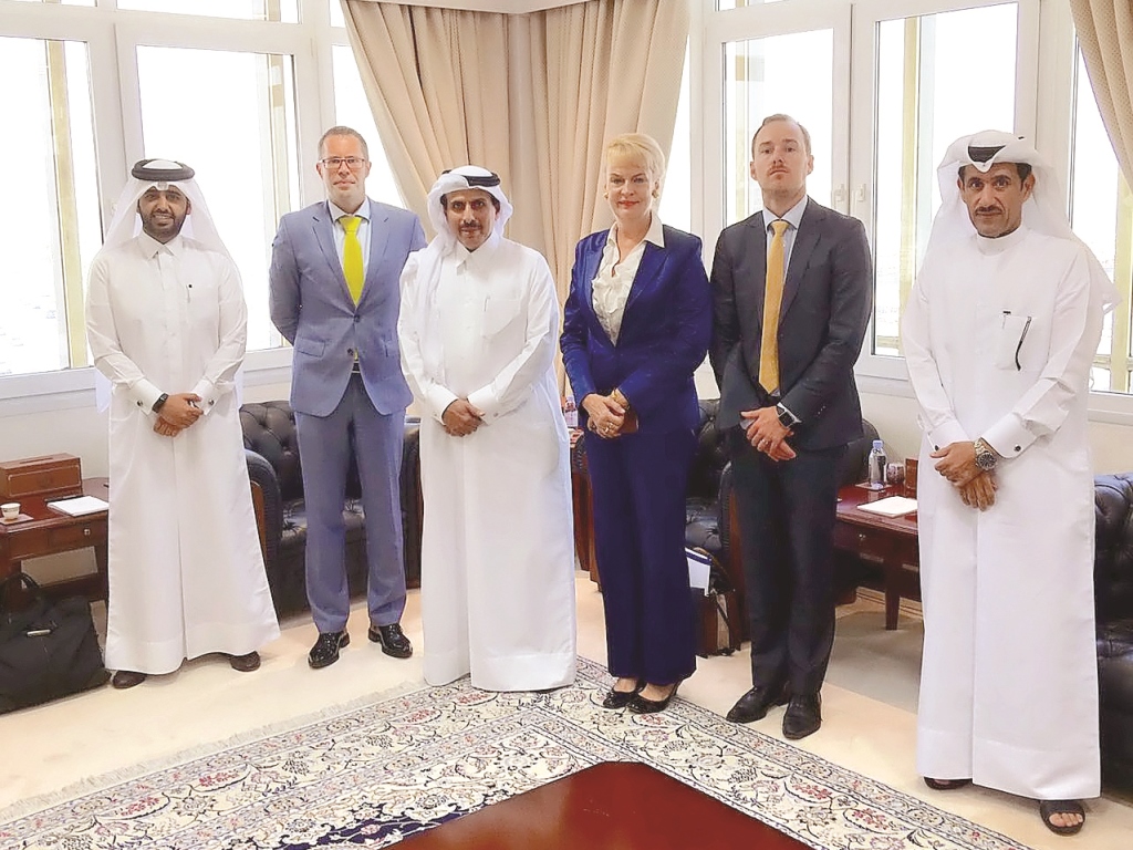 FROM LEFT: Abdulaziz bin Nasser Al Khalifa, CEO, QDB; Prof Dr. Niclas Adler, Chairman, IAG; H E Sheikh Dr. Abdullah bin Saud Al Thani, Governor, QCB; Ewa Polano, Swedish Ambassador to Qatar; Gustaf Hannerz, Deputy Head of Mission; and a representative fro