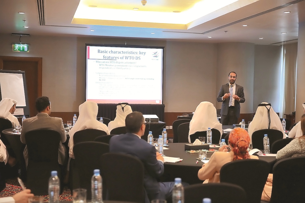 Participants at the workshop hosted by the Ministry of Economy and Commerce in collaboration with the International Trade Training Institute yesterday in Doha.