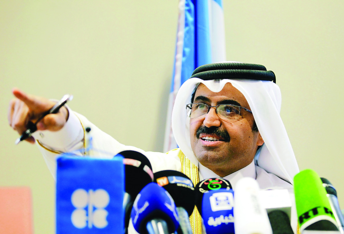 Minister of Energy and Industry, H E Dr Mohammed bin Saleh Al Sada addressing the media after an Opec meeting in Algiers.