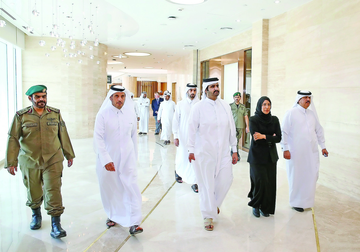 Deputy Emir H H Sheikh Abdullah bin Hamad Al Thani inspecting new hospitals and health facilities at Hamad bin Khalifa Medical City, yesterday. Prime Minister and Interior Minister H E Sheikh Abdullah bin Nasser bin Khalifa Al Thani and Minister for Publi
