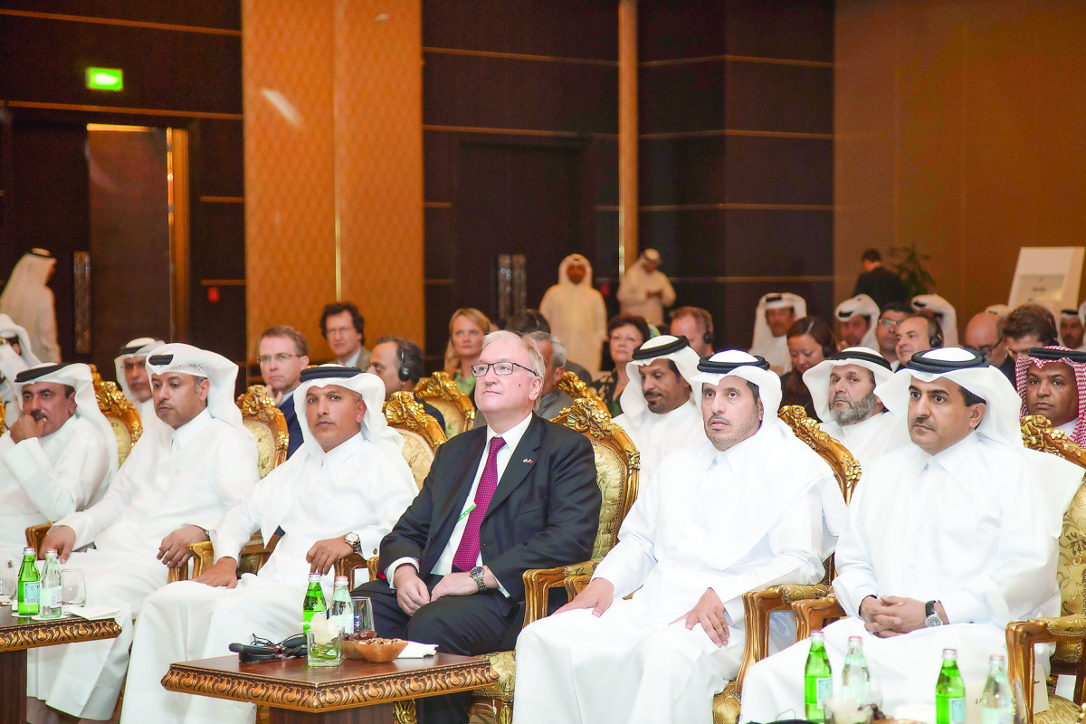 Prime Minister and Interior Minister H E Sheikh Abdullah bin Nasser bin Khalifa Al Thani at the launching of the Masters programme in Corruption, Law and Governance, at the St Regis Hotel, yesterday.