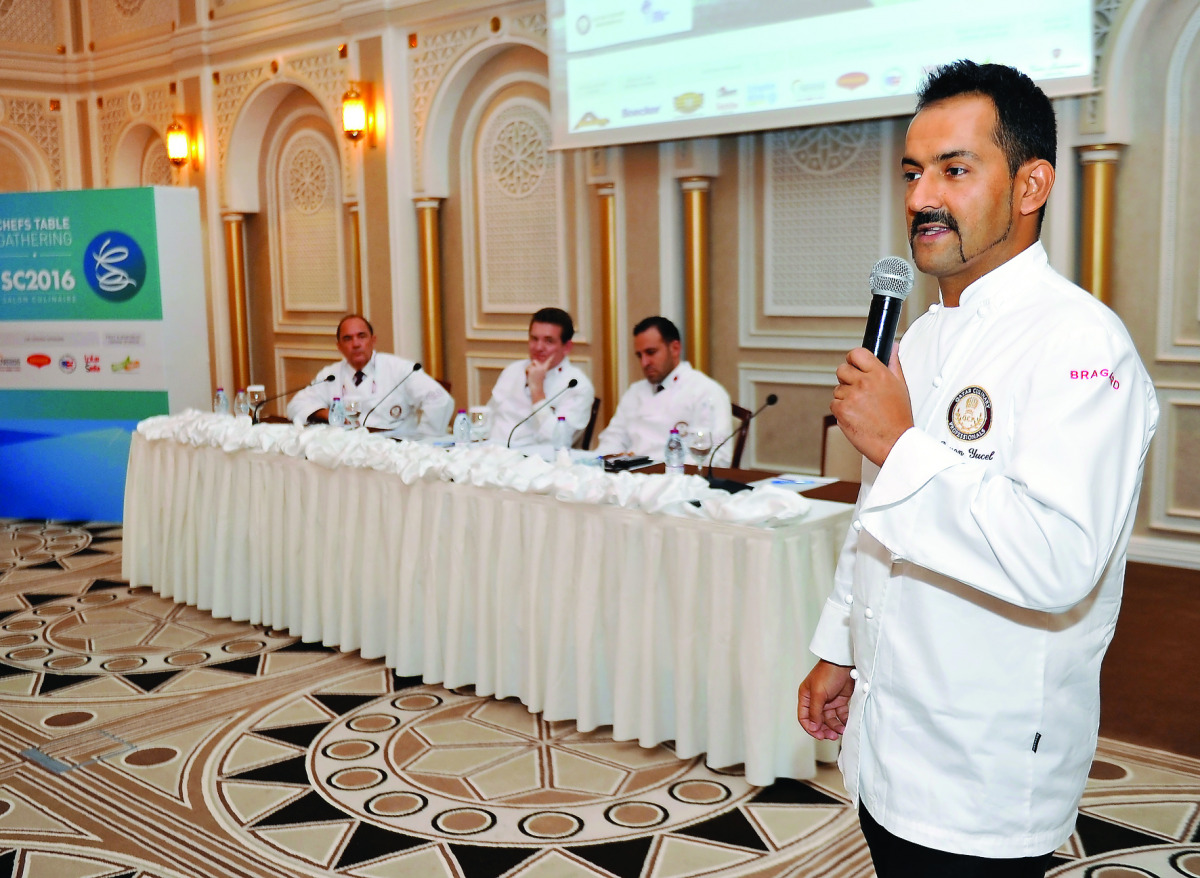 Baran Yucel (right), Chairman of Qatar Culinary professionals, during the Chef’s table meeting at Diplomatic Club Doha, yesterday.  Pic: Abdul Basit / The Peninsula
