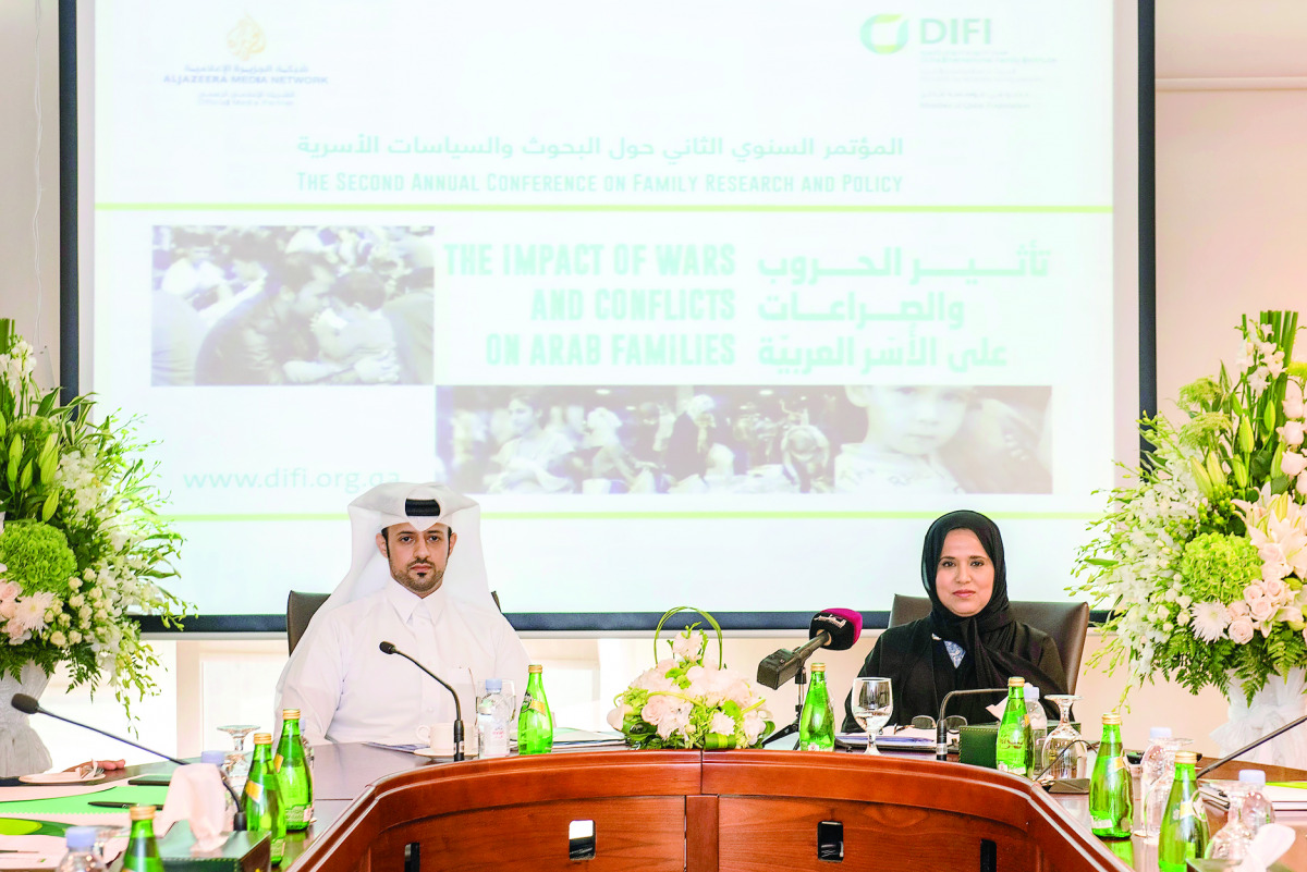 Officials at the press conference to announce the Second Annual Conference on Family Research and Policy that will address the theme of ‘The Impact of Wars and Conflicts on Arab Families’.
