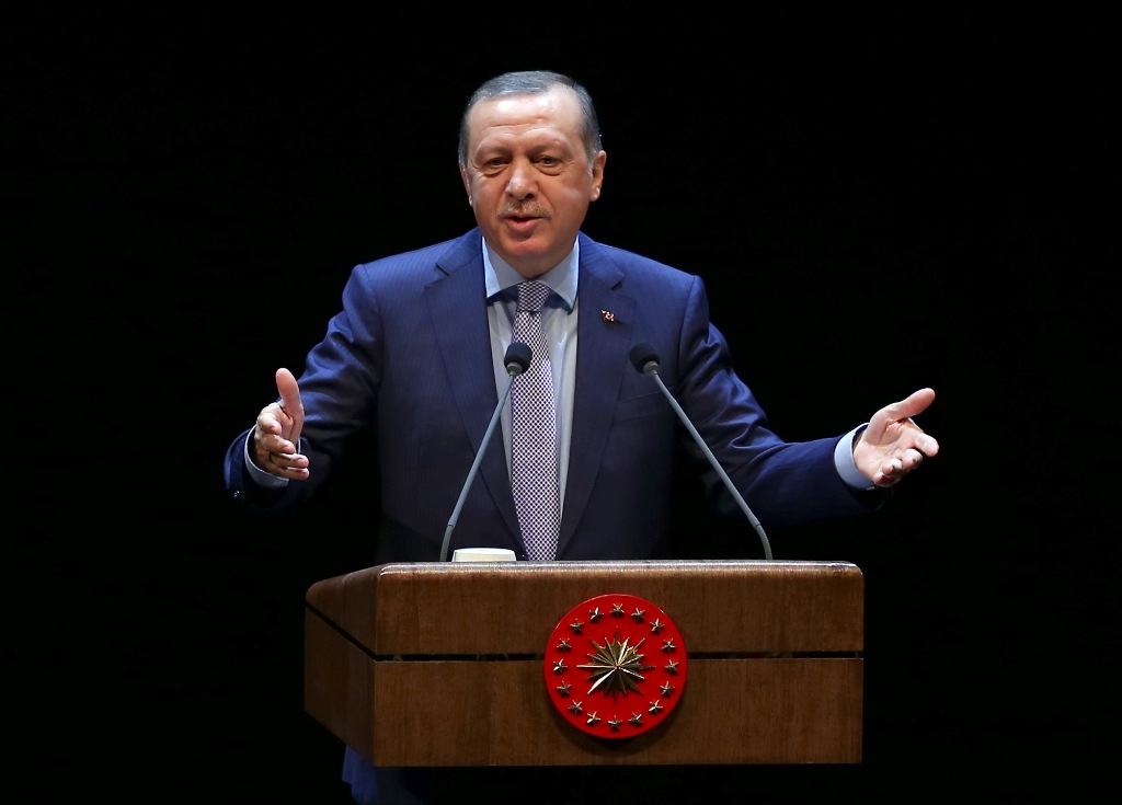 (File Photo) Turkish President Recep Tayyip Erdogan delivers a speech during the draw ceremony for judges and public prosecutors at the Bestepe National Congress And Culture Center in Ankara, Turkey on October 12, 2016. ( Evrim Ayd?n - Anadolu Agency )