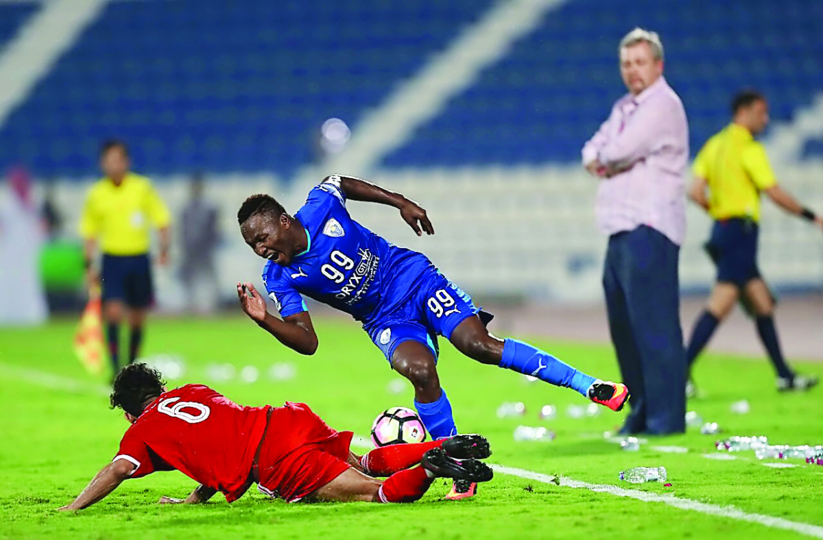 Action from the QSL match between Al Arabi and Al Kharaitiyat at Al Khor Stadium yesterday. 