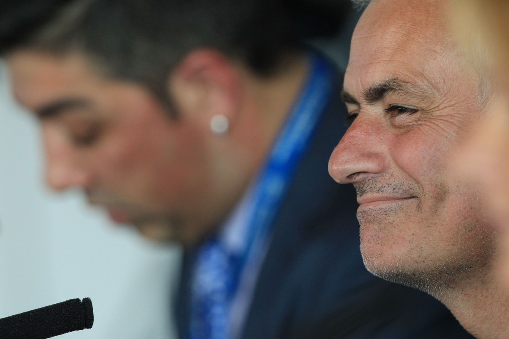 Head coach of Manchester United Jose Mourinho speaks to media during a press conference after a training session prior to the UEFA Europa League Group stage soccer match between Manchester United and Fenerbahce at AON Training Ground in Carrington, Manch