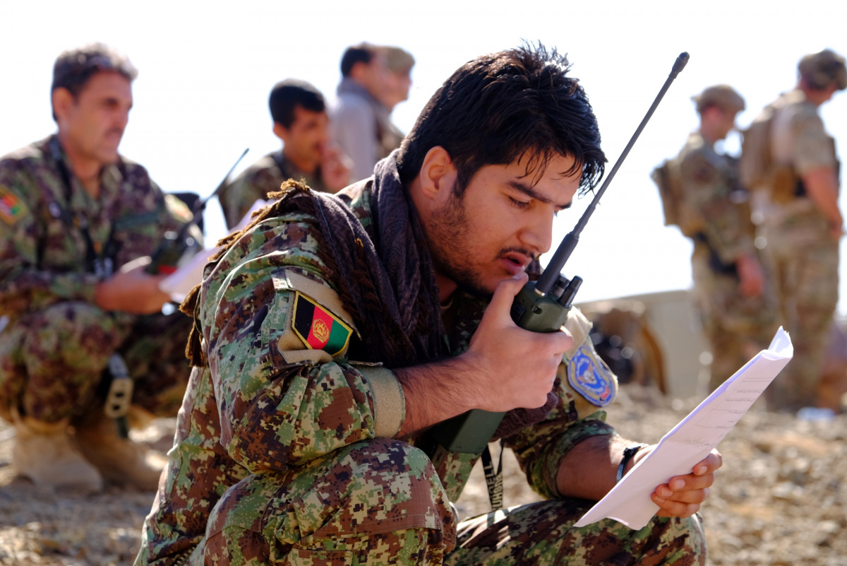 An Afghan Tactical Air Controller practices directing an air strike during an exercise at a range outside Kabul, Afghanistan, October 18, 2016. (REUTERS/Josh Smith)