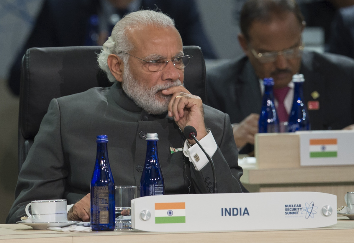 Indian PM Narendra Modi attends a plenary session during the 2016 Nuclear Security Summit at the Washington Convention, April 1, 2016. (AFP / SAUL LOEB)